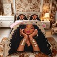 thumbnail image 1 of Castle Fairy Glam Black Woman Full Size Comforter Sets 3-Piece,Makeup Print Bedding Comforter Set,Brown Pink,Grey Reversible,1 Comforter and 2 Pillowcases, 1 of 6