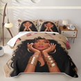 thumbnail image 1 of Castle Fairy Glam Black Woman Twin Quilt Set,Makeup Print Twin Coverlet Set,Brown Pink, 1 of 7