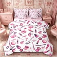 thumbnail image 1 of Castle Fairy Glam Cosmetic Print Twin Bedding 7-Piece,Pink Fashion Pattern Bedding Comforter Set,Pink White,Grey Reversible, 1 of 7