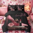 thumbnail image 1 of Castle Fairy Glam Fashion Print Twin Bedding 7-Piece,High Heel Perfume Pattern Bedding Comforter Set,Pink Black,Black Reversible, 1 of 7