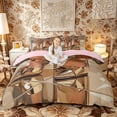 thumbnail image 1 of Castle Fairy Glamour Bow Duvet Cover Queen,Shiny Heels Queen Bedding,Metallic Gold,Pink Reversible,1 Duvet Cover and 2 Pillowcases, 1 of 6