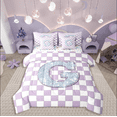thumbnail image 1 of Castle Fairy Glitter Alphabet G Girl 7-Piece Twin Bedding Sets,Geometric Grid Bedding Comforter Set,Purple Silver Breathable Sheet Sets,Ultra Soft Home Decor, 1 of 8
