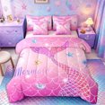 thumbnail image 1 of Castle Fairy Glitter Mermaid Tail Tile 7-Piece Twin Bedding,Starfish Shell Pastel Scale Seamless Print Bedding Comforter Set,Hot Pink,Pink Reversible, 1 of 7