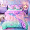 thumbnail image 1 of Castle Fairy Glitter Mermaid Tail Tile King Bedding 7pcs,Starfish Shell Pastel Scale Seamless Print King Bed in a Bag,Mint Pink,Reversible, 1 of 7