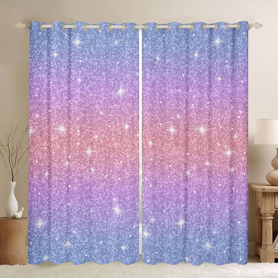 Castle Fairy Glitter Print Curtains Pack of 2 (42x84 Each),Dreamy Curtains Blackout