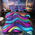 thumbnail image 1 of Castle Fairy Glossy Layered Neon Wave 7-Piece Twin Bedding,Horizontal Swirl Vibrant Fluid Pattern Bedding Comforter Set,Cyan Magenta,Black Reversible, 1 of 7