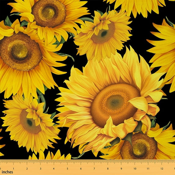 Castle Fairy Golden Sunflower Fabric by the Yard 1 Yard,Rustic Flower Home Decor Fabric by the Yard,Spring Graden Room Decor Fabric by the Yard,Ultra Soft Home Decor
