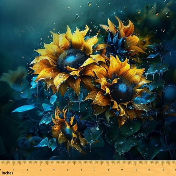 Castle Fairy Golden Sunflower Fabric by the Yard 10 Yards,Rustic Flower Room Decor Fabric by the Yard,Spring Graden Fabric for Sewing,Ultra Soft Home Decor