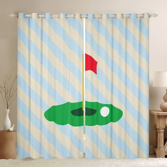 Castle Fairy Golf Gamer Blackout Curtains Set of 2 (52x84 Each) for Kids Teens,Sport Game Window Curtains,Abstract Geometric Stripes Curtains and Drapes,Breathable Home Decor
