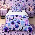 thumbnail image 1 of Castle Fairy Goth Skull Twin Comforter Sets 2pcs,Halloween Spooky Bat Rose Bedding Set,Lavender Purple Black,1 Comforter and 1 Pillowcase,Reversible, 1 of 6