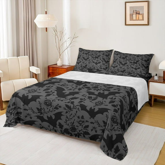 Castle Fairy Gothic Bats Bed Sheets for Female Men,Chic Floral Rose King Sheets