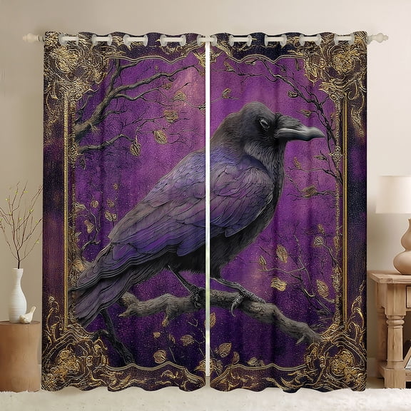 Castle Fairy Gothic Crow Black Out Curtains,Luxury Curtains Pack of 2 (42x63 Each)