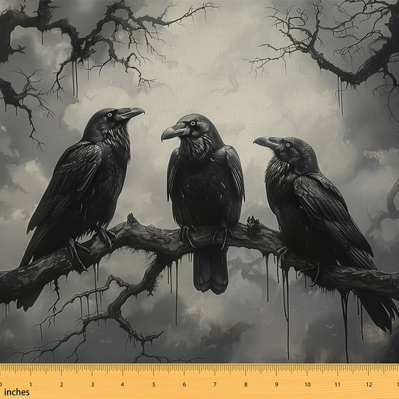 Castle Fairy Gothic Crow Fabric by the Yard 1 Yard for Teens,Spooky Animal Home Decor Fabric by the Yard,Happy Halloween Room Decor Fabric by the Yard,Super Cozy Room Decor