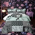 thumbnail image 1 of Castle Fairy Gothic Crow Skull Flowers Quilt King,Butterfly Heart Geometric Patchwork King Coverlet Set,Teal Black, 1 of 7