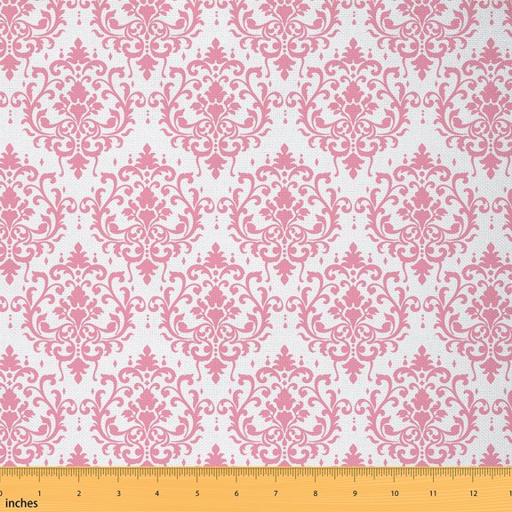 Castle Fairy Gothic Damask Fabric by the Yard 2 Yards for Girls, Pink Blossoms Fabric for Sewing, Vintage Bohemian Home Decor Fabric by the Yard, Breathable Home Decor
