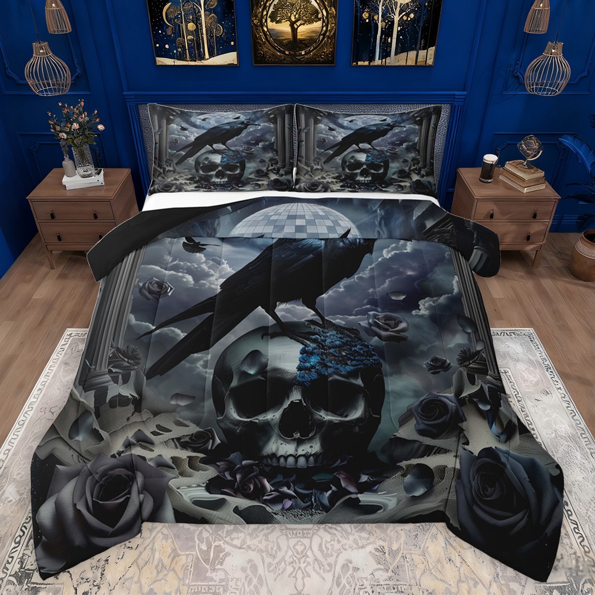 Flyff Rgothic Set Castle Fairy Gothic Floral Rose Skull Bedding Comforter Set 2pcs for ...