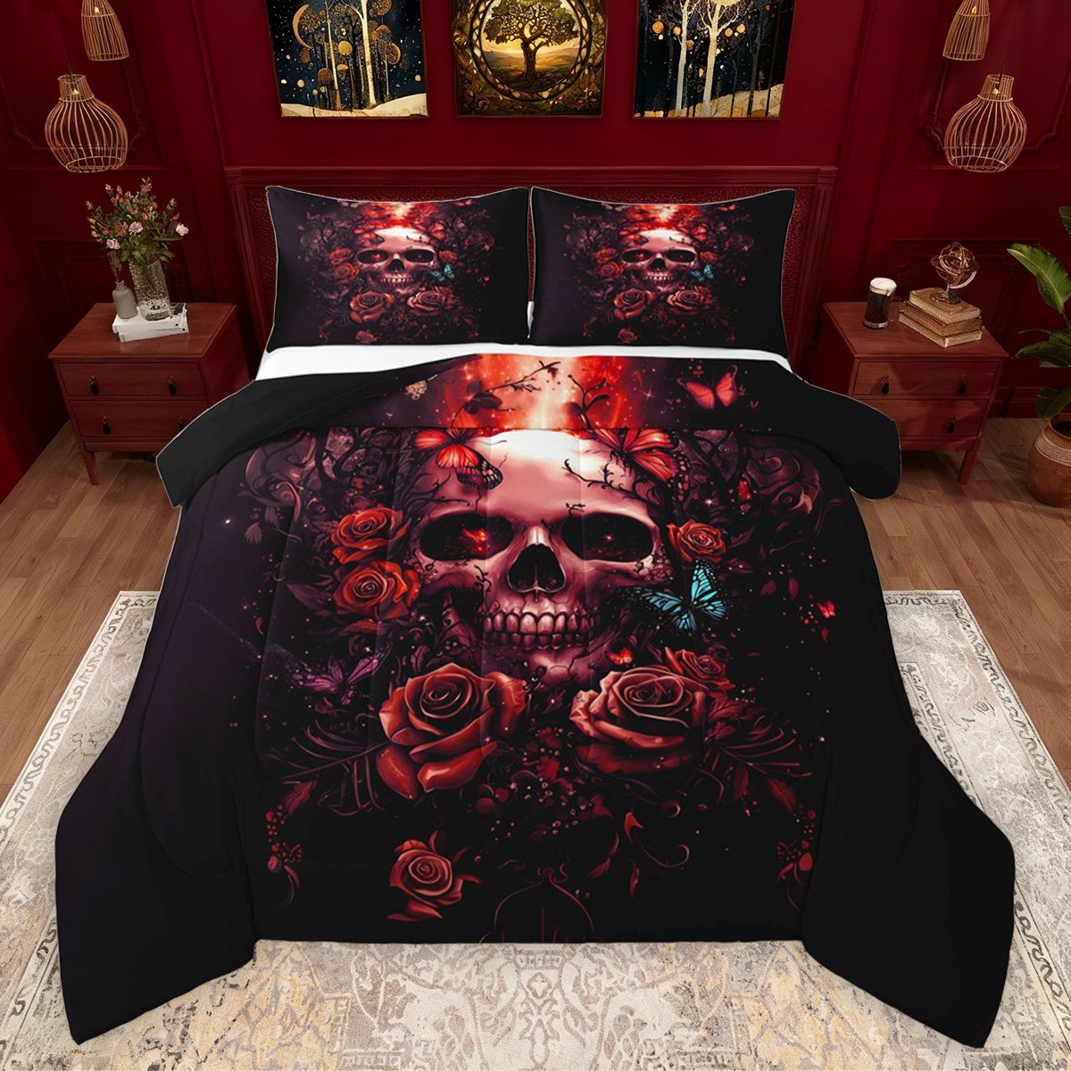 Flyff Rgothic Set Castle Fairy Gothic Floral Rose Skull Bedding Comforter Set 2pcs for ...