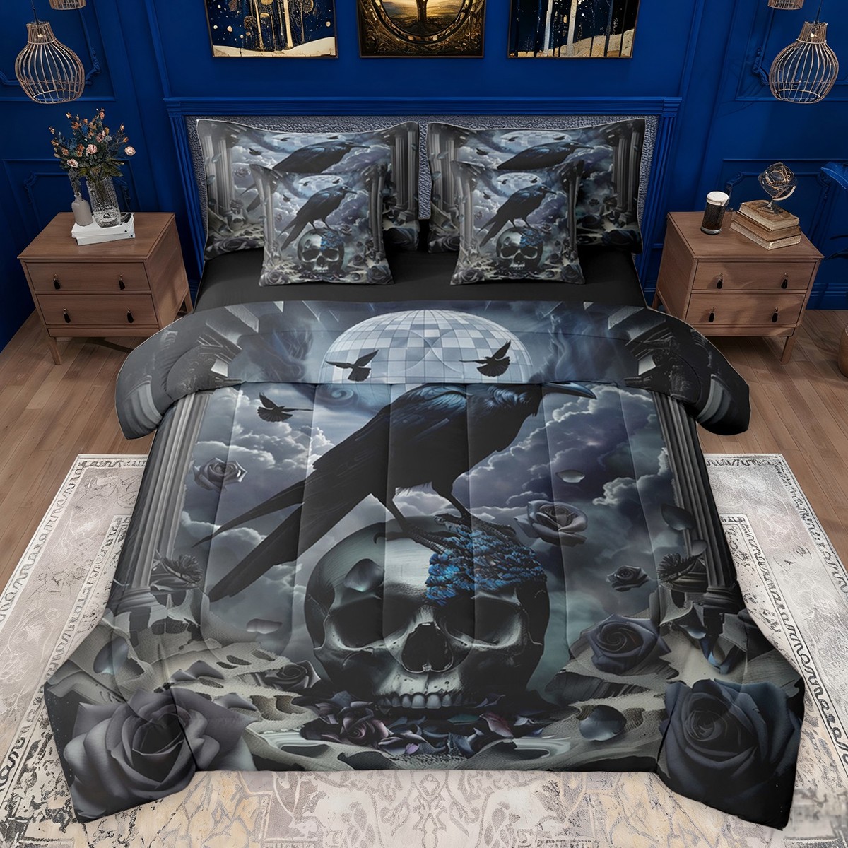 Flyff Rgothic Set Castle Fairy Gothic Floral Rose Skull Bedding Comforter Set 7pcs for ...