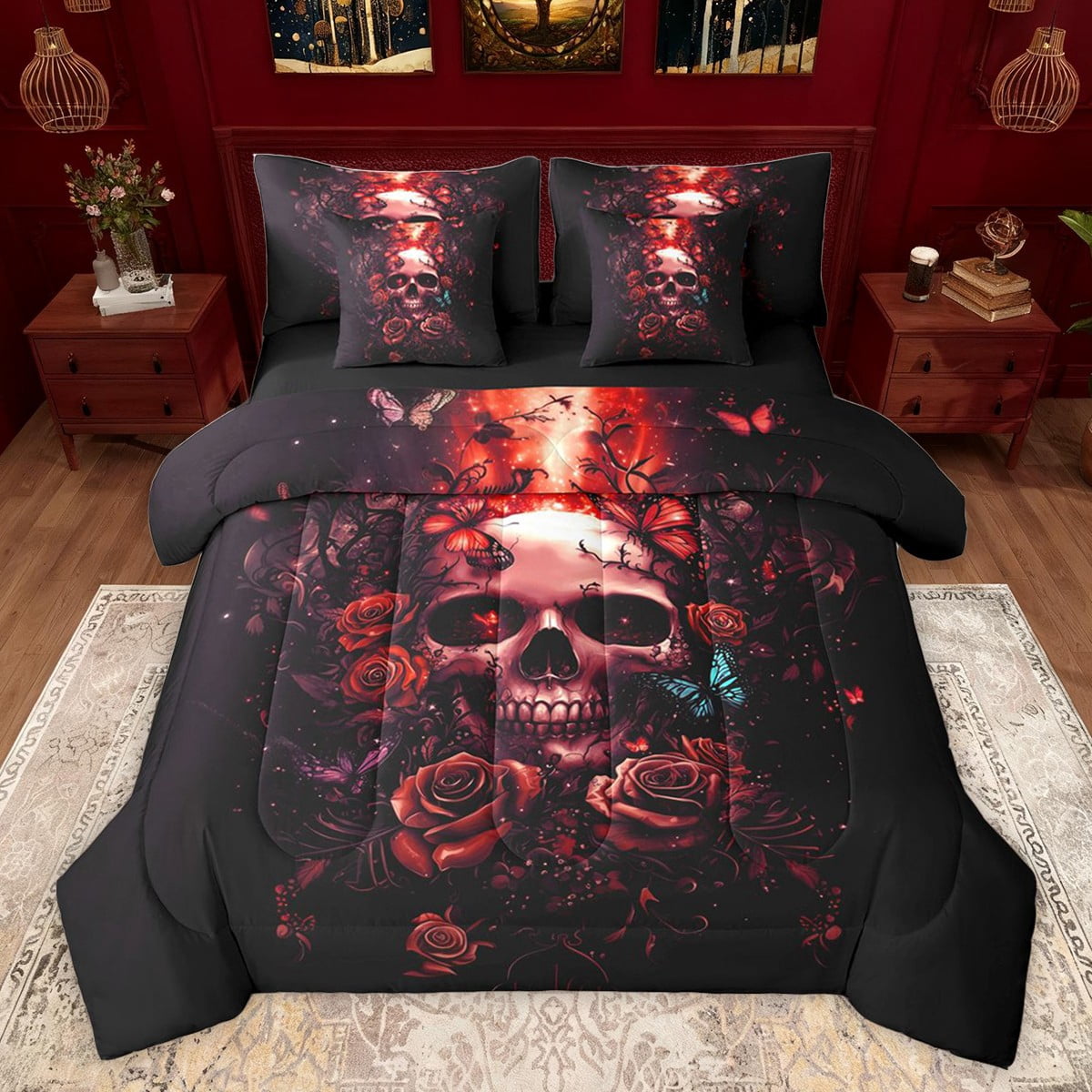 Flyff Rgothic Set Castle Fairy Gothic Floral Rose Skull Twin Bedding Sets 7-Piece for ...