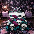 thumbnail image 1 of Castle Fairy Gothic Floral Skull Twin Sheets 3pcs,Flowers Rose Bedding,Ivory Magenta Black,1 Fitted Sheet,1 Flat Sheet and 1 Pillowcase, 1 of 6