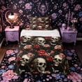 thumbnail image 1 of Castle Fairy Gothic Floral Skull Twin Sheets 3pcs,Rose Butterfly Bedding,Ivory Red Black,1 Fitted Sheet,1 Flat Sheet and 1 Pillowcase, 1 of 6