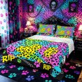 thumbnail image 1 of Castle Fairy Gothic Neon Abstract Skull Bed Sheets 4-Piece,Vibrant Leopard Print Full Size Sheets,Blue Purple Green Lime,1 Fitted Sheet,1 Flat Sheet and 2 Pillowcases, 1 of 6