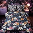 thumbnail image 1 of Castle Fairy Gothic Ornate Sugar Skull 7-Piece Twin Bedding,Rose Floral Pattern Bedding Comforter Set,Blue Pink Orange,Black Reversible, 1 of 7