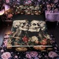 thumbnail image 1 of Castle Fairy Gothic Romantic Skeleton Couple Zipper Full Size Comforter Sets with Fitted Sheet and 2 Pillowcases,Vintage Floral Wildflower Zipper Bedding Set,Black Pink Red,4pcs,Black Reversible, 1 of 6