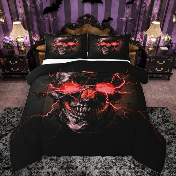 Castle Fairy 2-Piece Twin Comforter Set with Skull Green Lightning Design