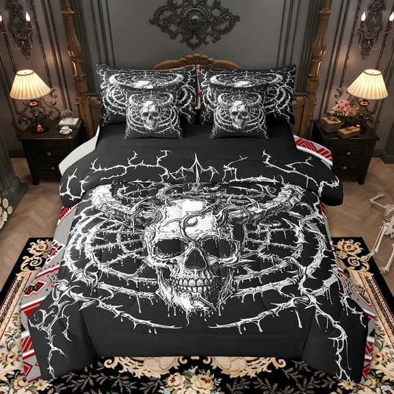 Castle Fairy Gothic Skull Bedding Comforter Set,Tree Branches Vine Full Bedding Set