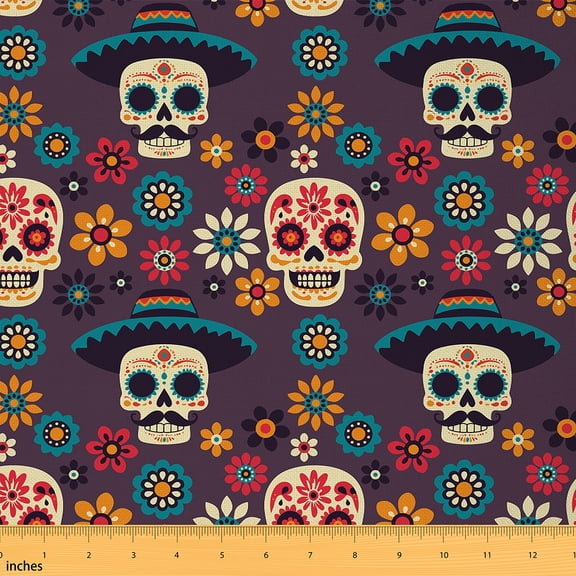 Castle Fairy Gothic Skull Fabric 5 Yards: Groovy Flower Happy Halloween Sewing Microfiber Decor