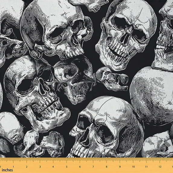 Castle Fairy Gothic Skull Fabric by the Yard 5 Yards for Teens,Happy Halloween Fabric for Sewing,Black Grey Home Decor Fabric by the Yard,Luxury Bedroom Decor