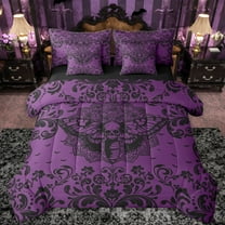 Castle Fairy Gothic Skull Moth Twin Bedding Sets 7-Piece for Boys Girls,Bohemian Hippie Damask Bedding Comforter Set Microfiber,Exotic Style Breathable Sheet Sets,Super Cozy Room Decor,Reversible