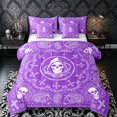 thumbnail image 1 of Castle Fairy Gothic Skull Queen Bedding 7pcs,Boho Paisley Thorn Wreath Pattern Bedding Comforter Set Queen,Purple White,Reversible, 1 of 7