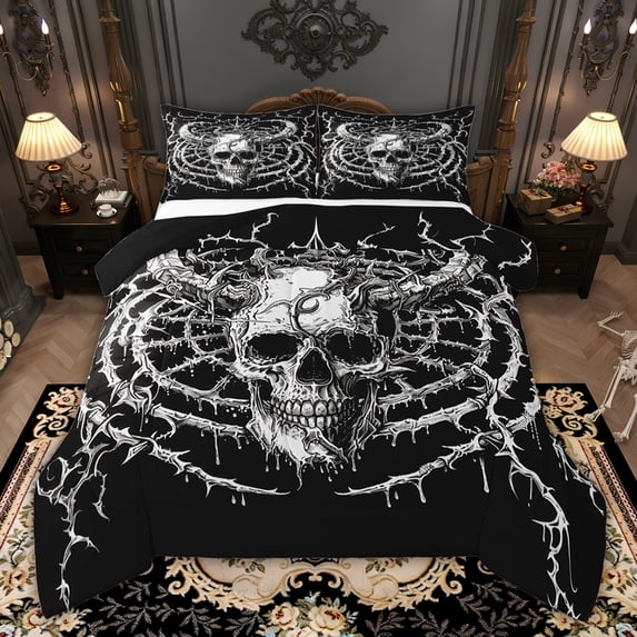 Castle Fairy Gothic Skull Queen Comforter Set,Tree Branches Vine Bedding Comforter Set