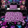 thumbnail image 1 of Castle Fairy Gothic Skull Twin Comforter Sets 2pcs,Halloween Leopard Print Bedding Set,Lavender Pink,1 Comforter and 1 Pillowcase,Black Reversible, 1 of 6