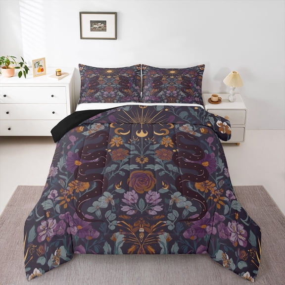 Castle Fairy Gothic Snake Queen Comforter Set,Chic Floral Flowers Bedding Comforter Set