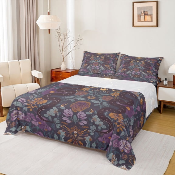 Castle Fairy Gothic Snake Twin Sheet Sets,Chic Floral Flowers Bedding