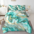 thumbnail image 1 of Castle Fairy Gradient Abstract Marble 7 Pieces Bedding Comforter Set for Teens Boys Girls,Teal Golden Grey Full Bedding Set Lightweight,Marbling Watercolor Fitted Sheet Flat Sheet, 1 of 8