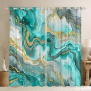 Castle Fairy Gradient Abstract Marble Black Out Curtains for Teens Boys Girls,Teal Golden Grey Curtains Pack Of 2 42X63 Each,Marbling Watercolor Bedroom Curtains,Ultra Soft Home Decor
