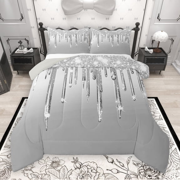 Castle Fairy Gradient Bling Glitter 3 Pieces Queen Comforter Set for Women Men Teens,Sparkling Sequin Ultra Soft Bedding Sets,Dreamy Princess Bedding Comforter Set,Super Cozy Room Decor