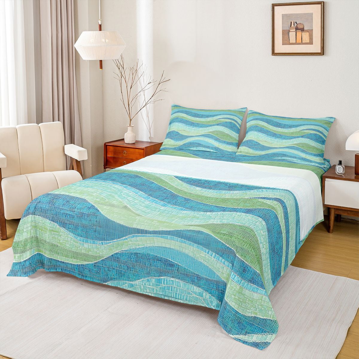 Castle Fairy Gradient Blue Green Stripes Queen Sheet Sets,Abstract ...
