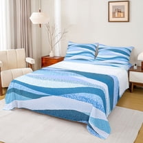 Castle Fairy Gradient Blue Stripes Twin Sheet Sets,Abstract Geometric Lines Bedding