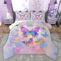 Castle Fairy Gradient Butterflies Bedding Comforter Set 2pcs for Kids Children,Kawaii Ombre Rainbow Twin Comforter Sets Microfiber,Dreamy Princess Breathable Bedding Set,Lightweight Room Decor