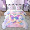 thumbnail image 1 of Castle Fairy Gradient Butterflies Twin Bedding Sets 7-Piece for Kids Children,Kawaii Ombre Rainbow Bedding Comforter Set Microfiber,Dreamy Princess Breathable Sheet Sets,Lightweight Room Decor, 1 of 8