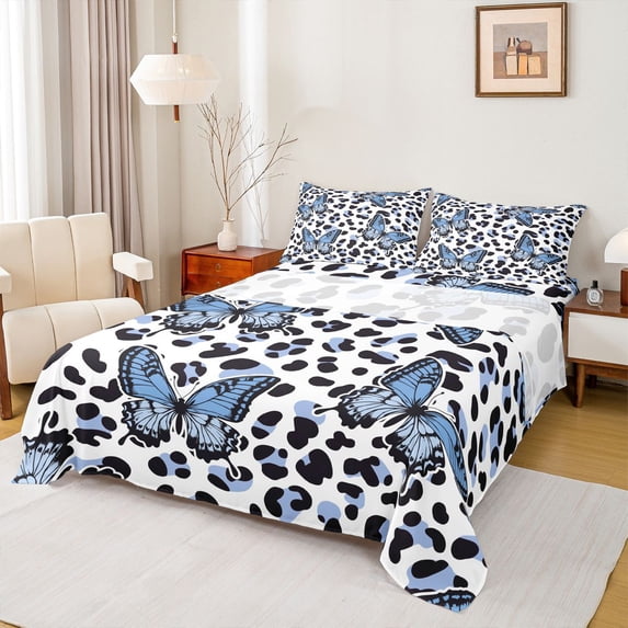 Castle Fairy Gradient Butterfly Queen Sheet Sets for Adults Female,Cheetah Print Bed Set