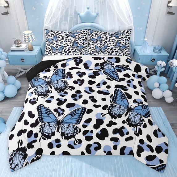 Castle Fairy Gradient Butterfly Twin Comforter Sets for Female,Cheetah Print Bedding Set