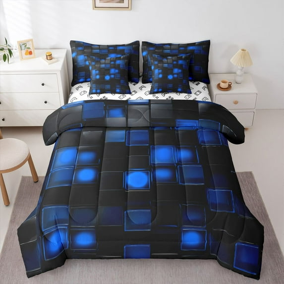 Castle Fairy Gradient Checkered Bedding Comforter Set,Futuristic Cubes Queen Bedding Sets
