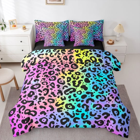 Castle Fairy Gradient Cheetah Print Bedding Comforter Set,Leopard Print King Bedding Sets