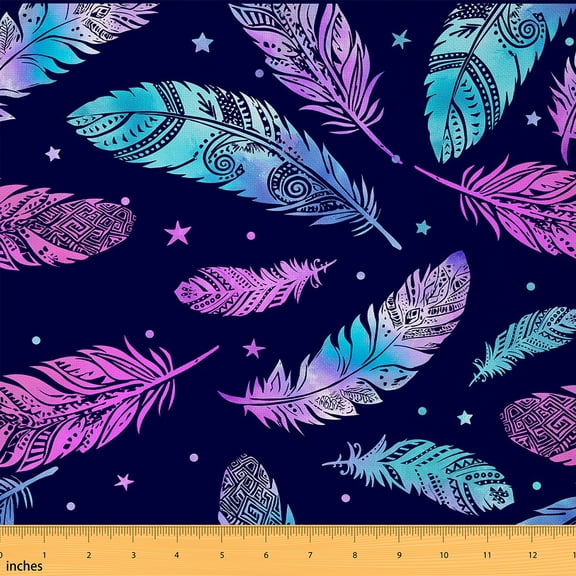 Castle Fairy Gradient Feather Fabric by the Yard 1 Yard,Stars Print Home Decor Fabric by the Yard,Exotic Style Room Decor Fabric by the Yard,Luxury Teenager Bedroom Decor